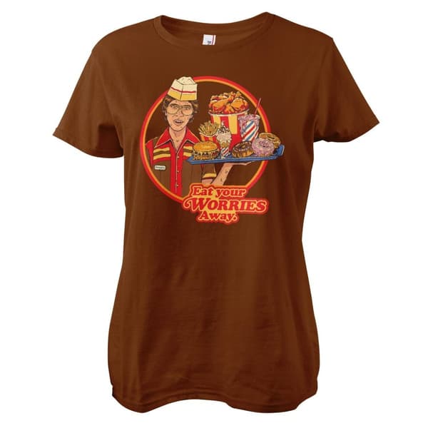 Eat Your Worries Away Girly Tee Brown Large