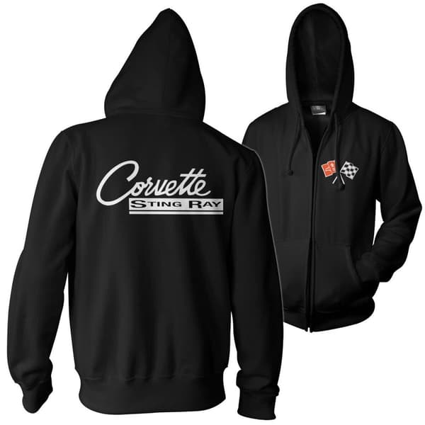 Corvette C2 Stingray Zipped Hoodie Black Small