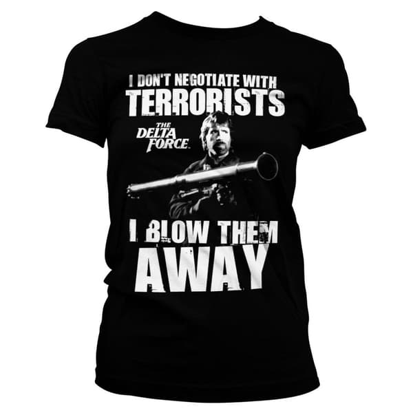 Chuck Norris - I Blow Terrorists Away Girly Tee Black Large