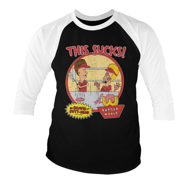 Beavis and Butt-Head - This Sucks Baseball 3/4 Sleeve Tee Large