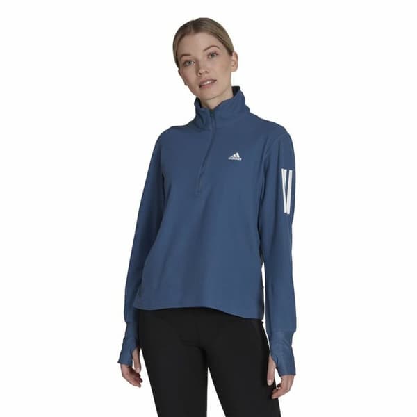 Kvinde Langærmet T-Shirt Adidas Own the Run 1/2 Zip Indigo - L