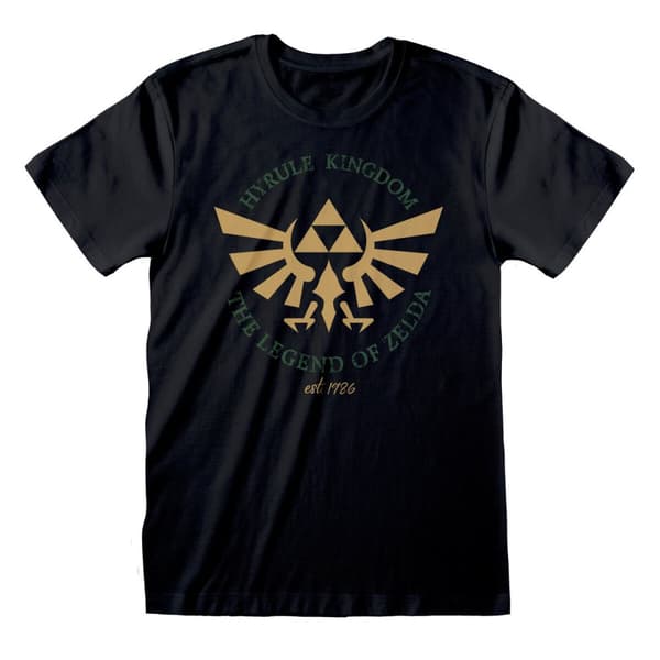 Unisex Kortærmet T-shirt The Legend of Zelda Hyrule Kingdom Crest Sort - XXL