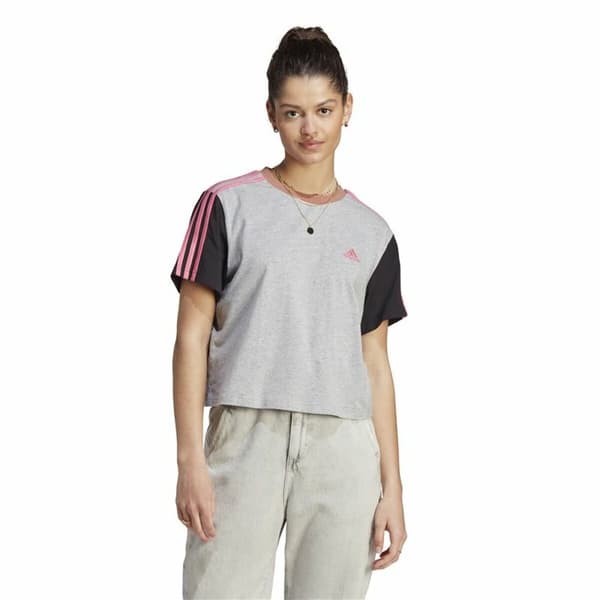Naisten T-paita Adidas 3S Cr Harmaa - M