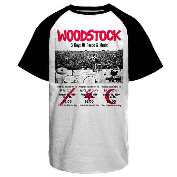 Woodstock - 3 Day Ticket Baseball T-Shirt