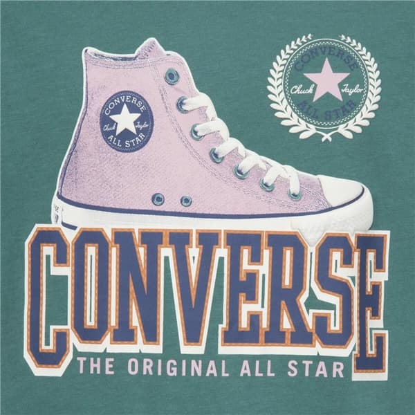 Børne Kortærmet T-shirt Converse Script Sneaker Gfx Sse Cyan - 13-15 år