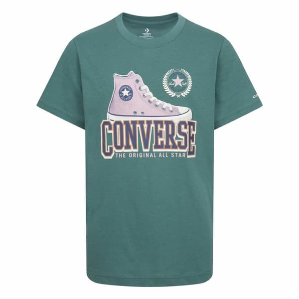 Børne Kortærmet T-shirt Converse Script Sneaker Gfx Sse Cyan - 13-15 år