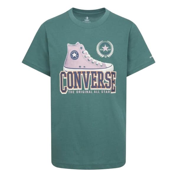 Børne Kortærmet T-shirt Converse Script Sneaker Gfx Sse Cyan - 13-15 år