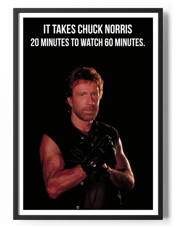 It Takes Chuck Norris 20 Minutes To Watch 60 Minutes Poster 50x70