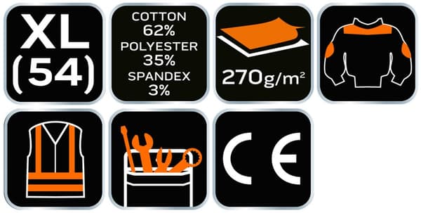 PREMIUM arbetströja, 62% bomull, 35% polyester, 3% elastan, storlek XL