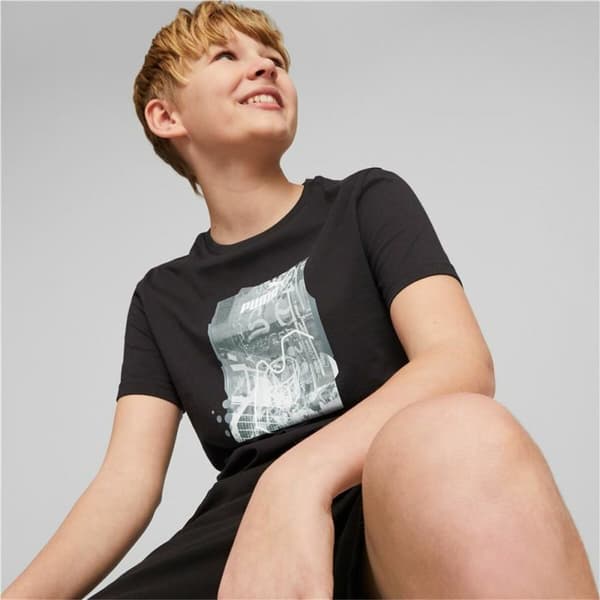 T-shirt med kortärm Barn Puma Essentials+ Street Art Grap Svart - 9-10 år