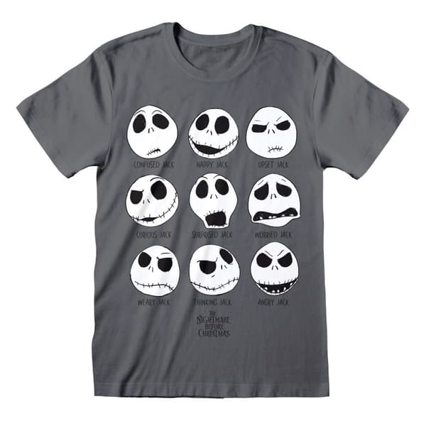 T-shirt med kortärm Unisex The Nightmare Before Christmas Many Faces Mörkgrå - XL