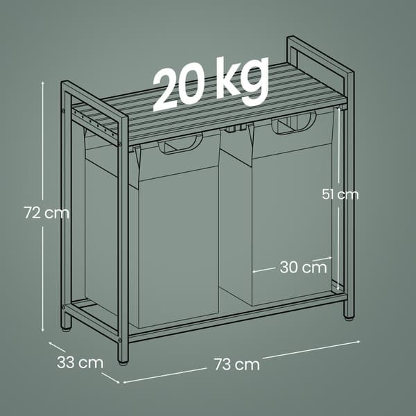 Pyykkikori 2 lokeroa, pyykinkerääjä hyllyllä, pyykkilaatikko