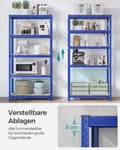 Miniatyrbillede 4 af 6: 5-trins reol, stålreol til opbevaring, værktøjsfri montering, til garage, skur, belastningskapacitet 875 kg, 40 x 90 x 180 cm, blå GLR040Q01