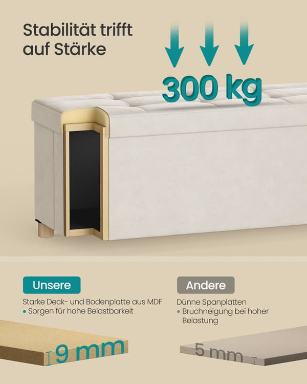Bænk med opbevaringsplads 38 x 110 x 40 cm Fodskammel 112 L cappuccino beige