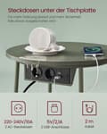 Miniatyrbillede 4 af 6: Sidebord rundt med ladestation, lille bord med stikkontakt, sofabord, USB-tilslutninger, stofkurv, stue-soveværelse, sengebord moderne, skovgrøn-crem