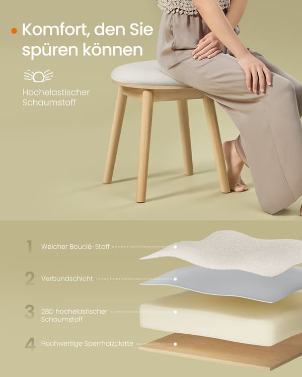 Make-up skammel rund i boho-stil creme-hvid-eg-beige