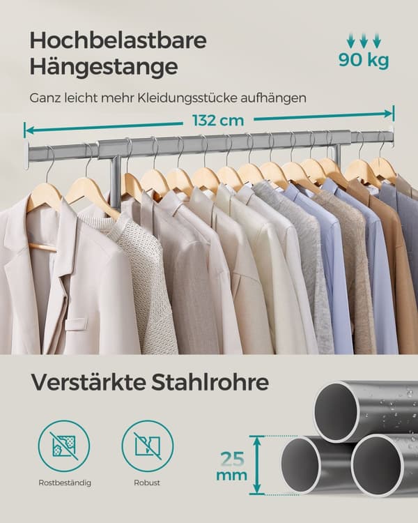 Klädhängare på hjul, belastningsbar upp till 90 kg dove grey