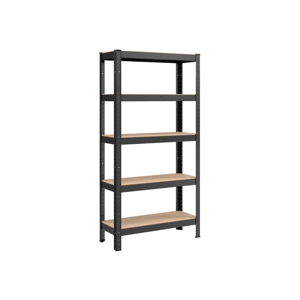 5-facks stålhyllor Bultfri montering Garagehyllor 650kg lastkapacitet 30x75x150cm Svart GLR030B21