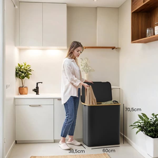 Pyykkikori 3 lokeroa, pyykinkeräysastia kannella, 150 L