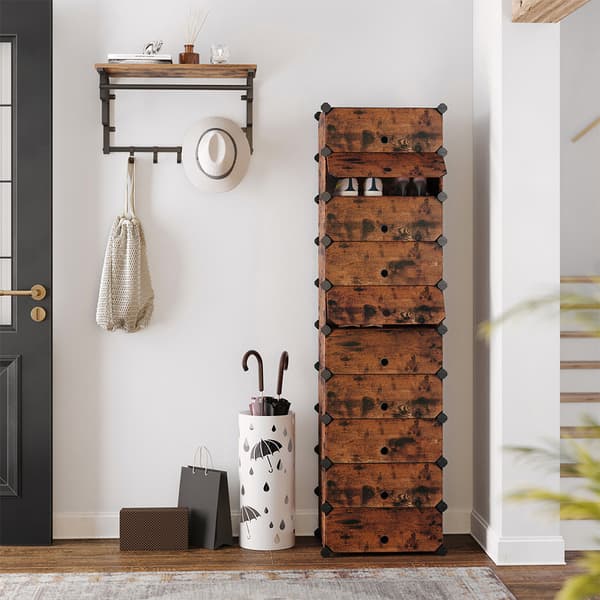 Sammenlåsende skoreol, rektangulær opbevaringsorganisator, modulær DIY-opbevaringshylde med 10 åbninger, 40 x 30 x 17 cm for hver åbning, plastgarder