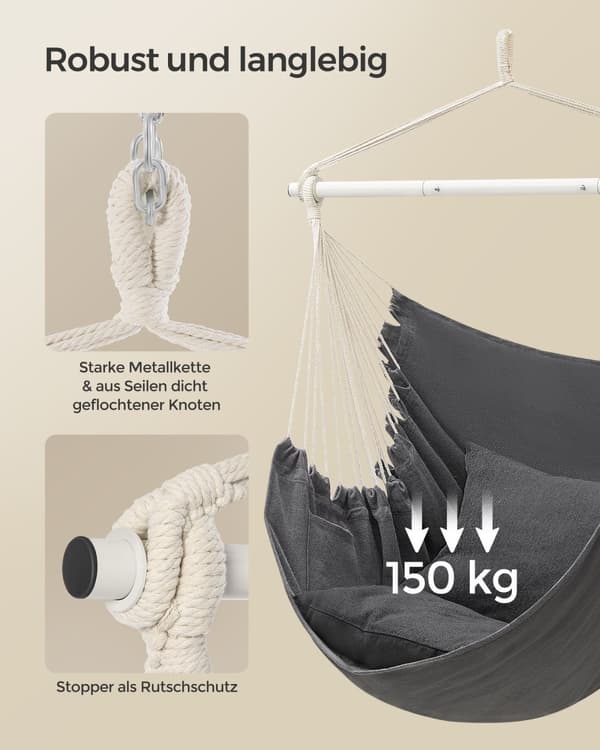 Hängstol med 2 kuddar och metallkedja skiffergrå