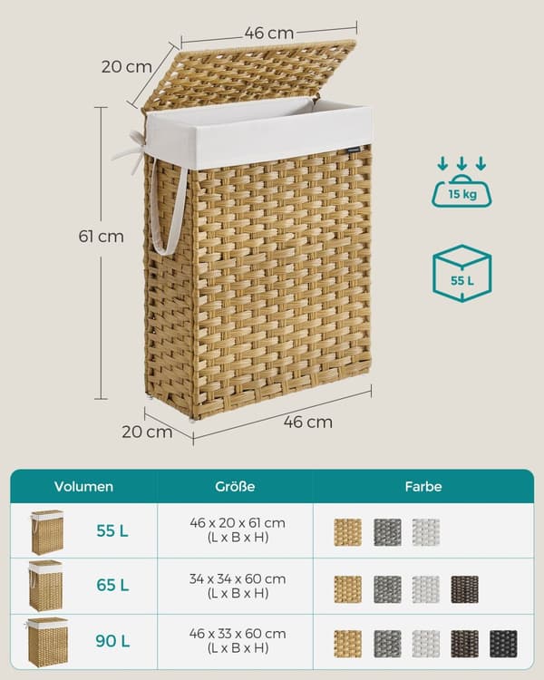 Vasketøjskurv 55 L lavet af syntetisk rattan