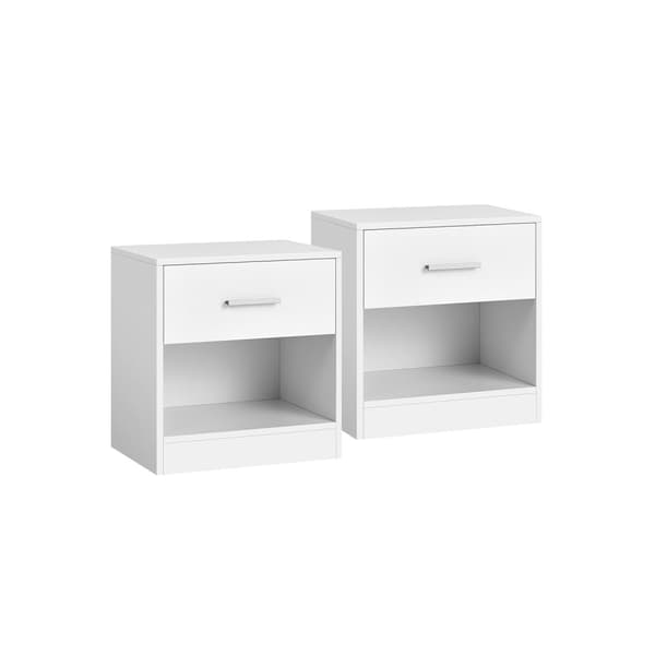 Sängbord, Set om 2, Sidobord med låda, handtag, öppet fack, gavelbord, för sovrum, vardagsrum, Klassisk vit LET819T14