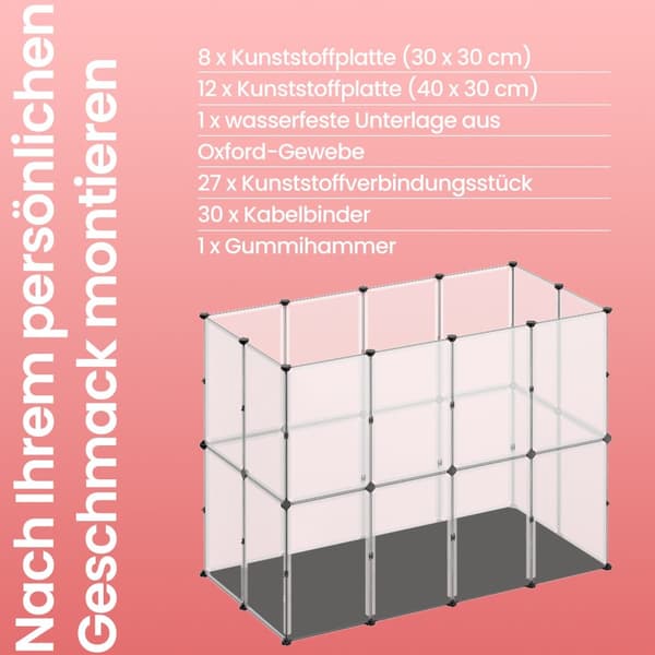 Pienten eläinten pitopaikka, jossa on lattiapaneelit, leikkikehikko, jossa on irrotettava ja vedenpitävä pohja, pitopaikka hamstereille