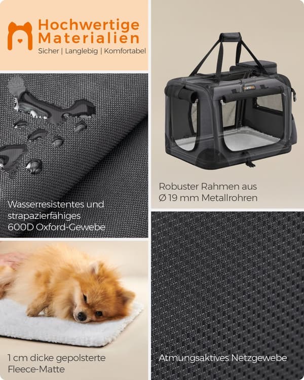 Hundekasse metalramme med håndtag grå