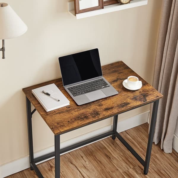 Skrivebord, computerbord, lille kontorbord, 80 x 50 x 75 cm, arbejdsværelse, hjemmekontor, enkel montering, stål, industrielt design, rustik brun og