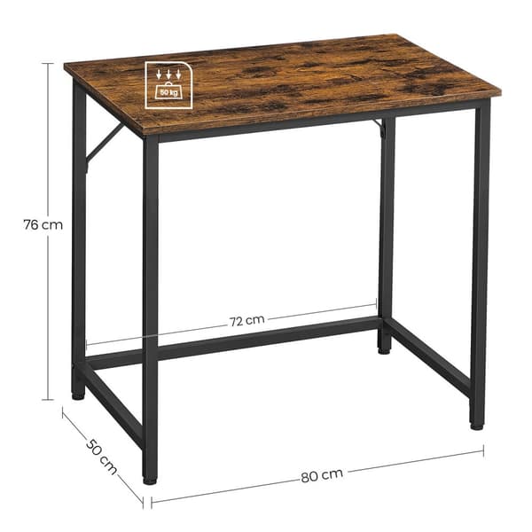 Skrivebord, computerbord, lille kontorbord, 80 x 50 x 75 cm, arbejdsværelse, hjemmekontor, enkel montering, stål, industrielt design, rustik brun og