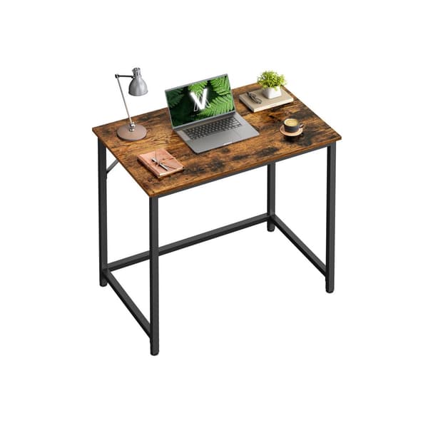 Skrivebord, computerbord, lille kontorbord, 80 x 50 x 75 cm, arbejdsværelse, hjemmekontor, enkel montering, stål, industrielt design, rustik brun og