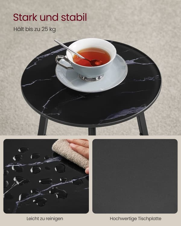 Runt nattduksbord med 2 våningar, glasskiva och spånskivehylla, för vardagsrum, sovrum, små utrymmen, modern stil, svart marmor ULET287B58