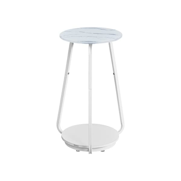 Runt sängbord med 2 nivåer Soffbord med glasskiva och spånskivehylla för vardagsrum sovrum små rum Modern marmor vit LET287W59