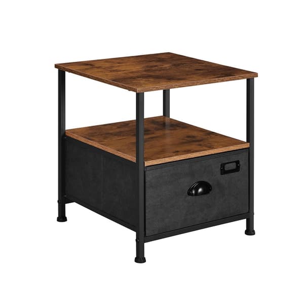 Natbord, sengebord med opbevaring, kommode med stofskuffer, endebord med 2 hylder, industriel stil, til stue, soveværelse, rustik brun og sort
