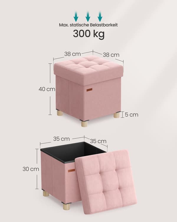 Bänk med förvaringsutrymme 38 x 38 x 40 cm Fotpall 37 L pastellrosa