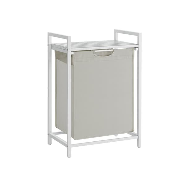 Vasketøjskurv, vasketøjskurv, udtrækkelig og aftagelig vasketøjspose, hylde, metalramme, 65L, 50 x 33 x 72 cm, hvid BLH101W01