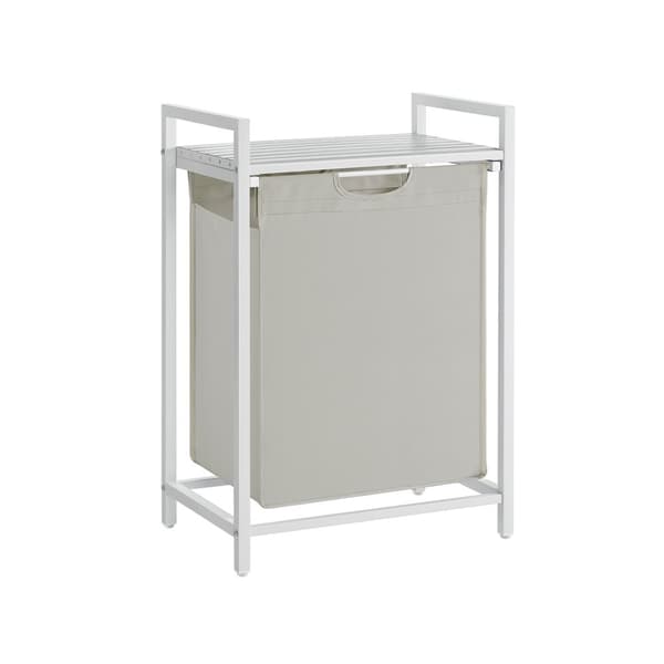 Tvättkorg, tvättkorg, utdragbar och löstagbar tvättsäck, hylla, metallram, 65L, 50 x 33 x 72 cm, vit BLH101W01