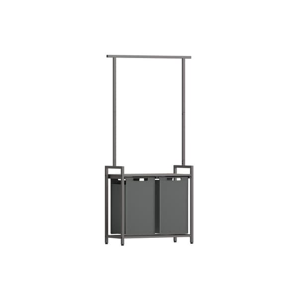 Cesta de lavandería de 2 secciones con riel para ropa, forros extraíbles y extraíbles, estante, 2 x 12.1 galones, 28.7 x 13 x 69.7 pulgadas, gris jas