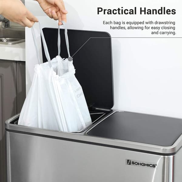 Affaldsposer med snor, skraldespandsforinger til 30L skraldespande, kode 30A, specialtilpasset, 2 ruller, 90 stykker, hvid KRB30A02