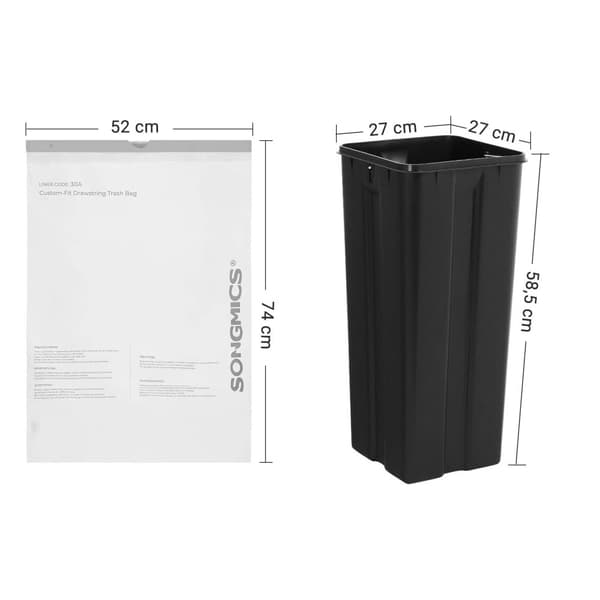 Affaldsposer med snor, skraldespandsforinger til 30L skraldespande, kode 30A, specialtilpasset, 2 ruller, 90 stykker, hvid KRB30A02