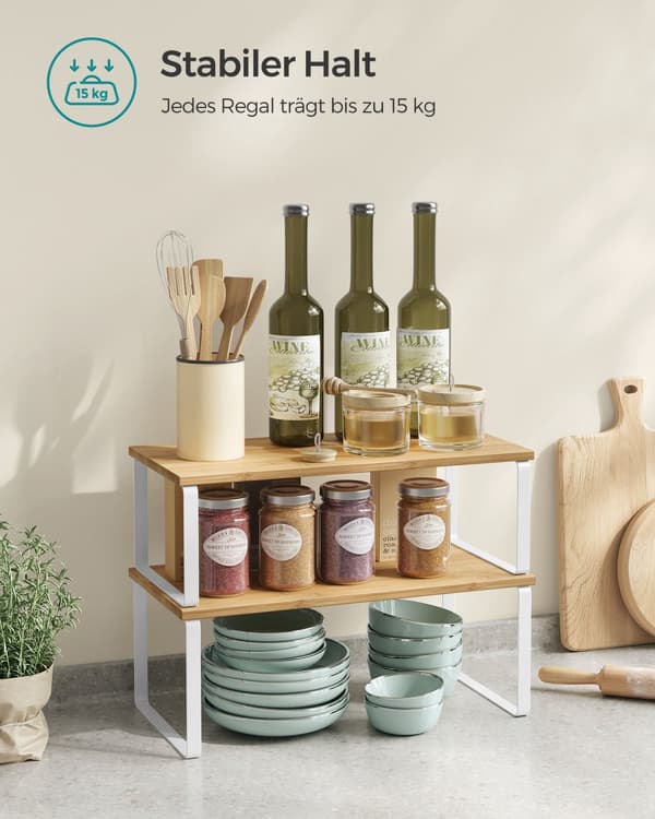 Köksorganisatör set om 2 expanderbara stapelbara molnigt vitt-naturligt beige