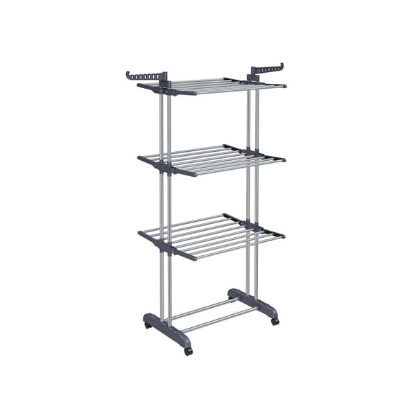 Klädtorkare 4 nivåer hopfällbar vingklädtorkare med hjul 63,5 x 128 x 173 cm Stor Enkel montering Inomhus Utomhus Grå LLR701G01