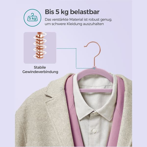 Sæt med 50 tøjbøjler i fløjl, blød lilla