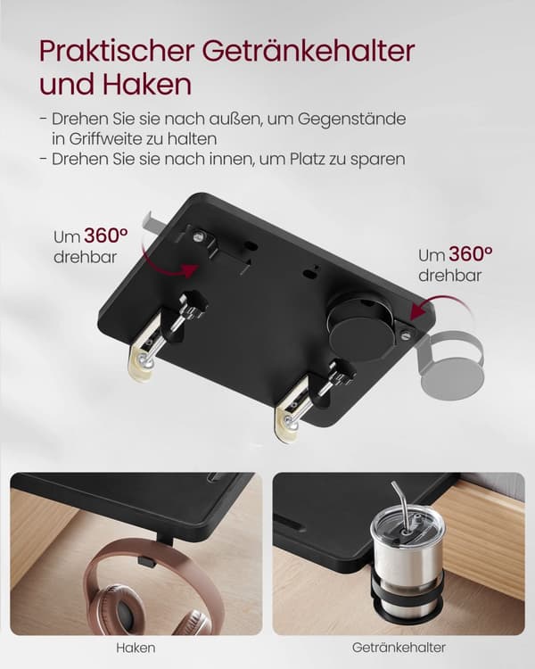 Hängande nattduksbord med mugghållare färg svart