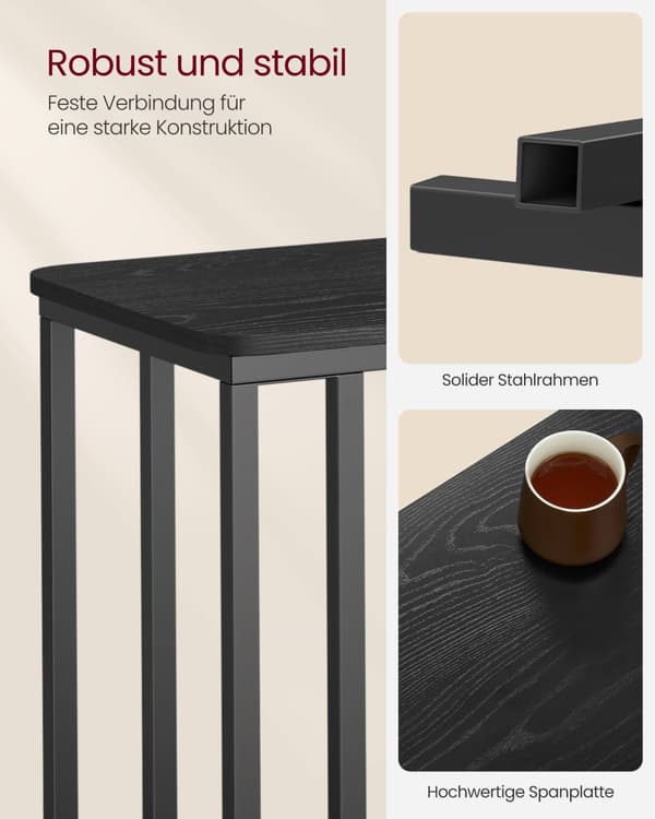 Sidobord, Soffbord, Stålram med Hjul, Enkel Montering, Modernt för Vardagsrum, Sovrum, Balkong, Ebony Black LNT050B56
