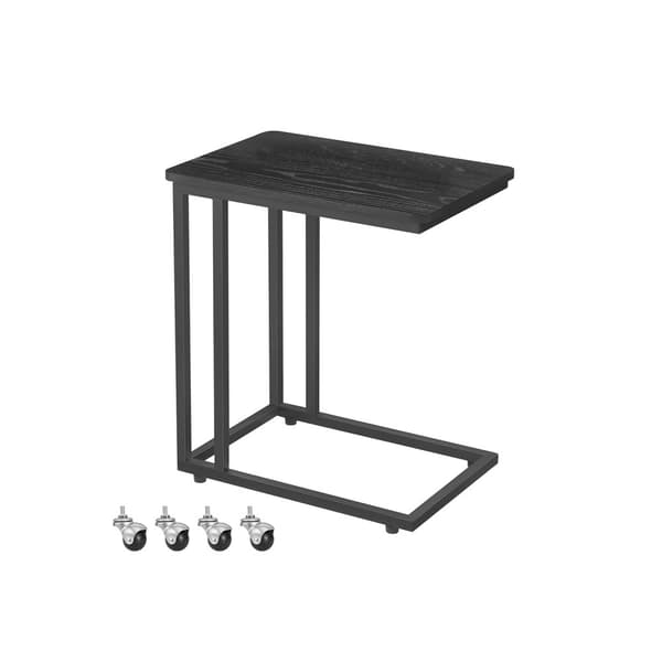 Sidobord, Soffbord, Stålram med Hjul, Enkel Montering, Modernt för Vardagsrum, Sovrum, Balkong, Ebony Black LNT050B56