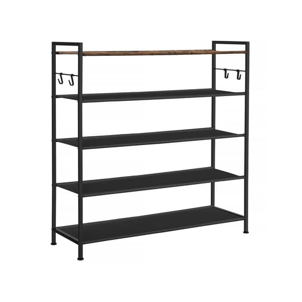 5-trins skohylde, metalskohylde, Oxford-stofhylder, til 20-25 par sko, 29 x 89 x 92,5 cm, 4 kroge, åbent skoskab til gang og soveværelse, rustik brun