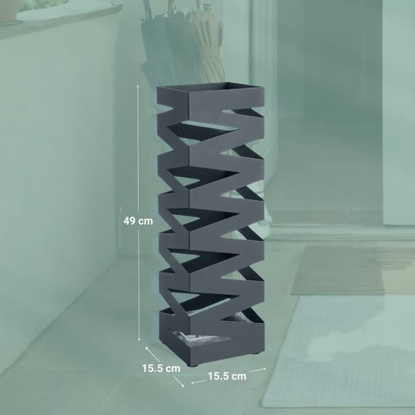 Fyrkantigt paraplyställ, paraplyställ i metall, med vattenuppsamlingstråg och 4 krokar