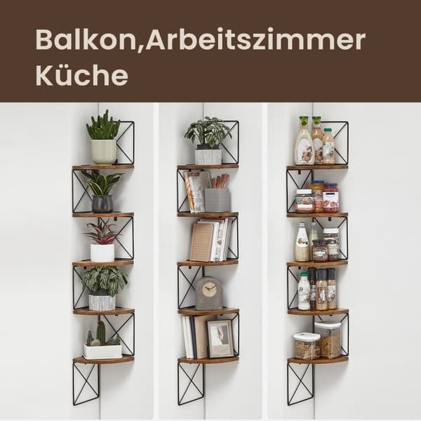 Hörnhylla, bokhylla sicksackdesign, 5 nivåer